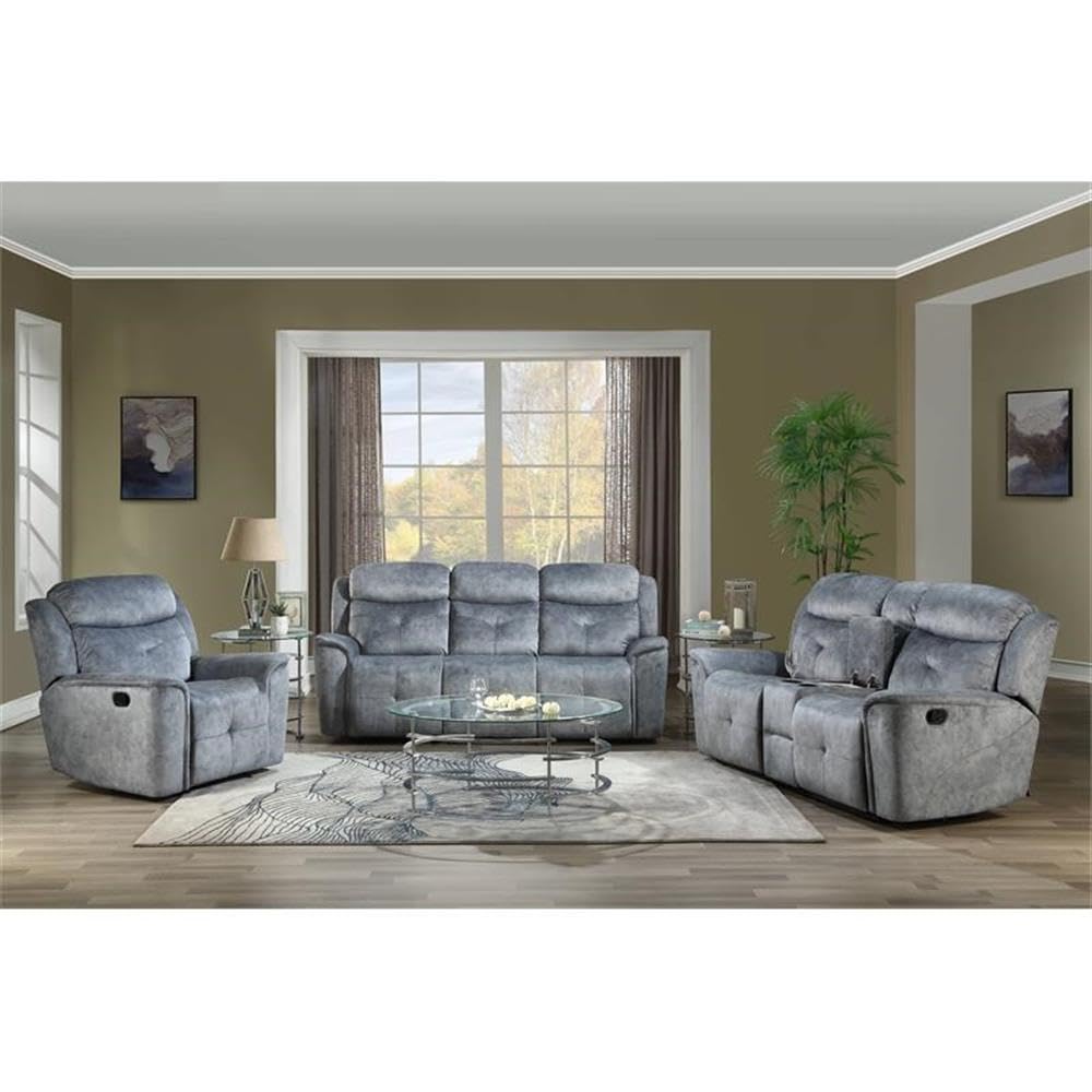 Acme Mariana Fabric Tufted Reclining Loveseat With Console In Silver Gray